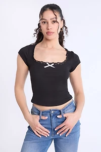 Short Sleeve Lace Trim Baby Tee