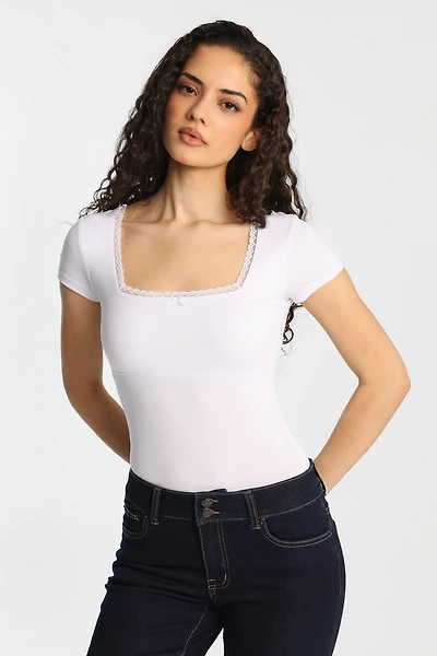 Super Soft Ribbed Short Sleeve Square Neck Bodysuit
