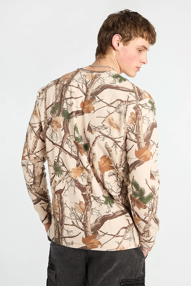 Thermal Waffle Knit Crew Neck Long Sleeve Tee