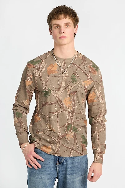 Thermal Waffle Knit Crew Neck Long Sleeve Tee