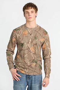 Thermal Waffle Knit Crew Neck Long Sleeve Tee