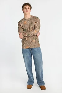 Thermal Waffle Knit Crew Neck Long Sleeve Tee