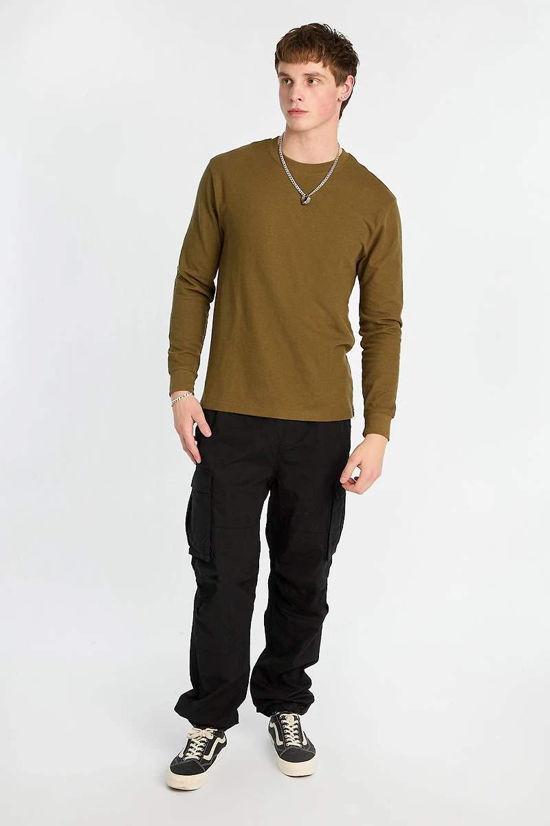 Thermal Waffle Knit Crew Neck Long Sleeve Tee