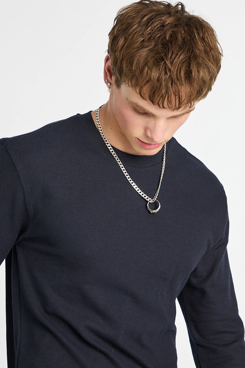 Thermal Waffle Knit Crew Neck Long Sleeve Tee