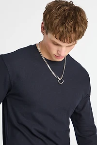 Thermal Waffle Knit Crew Neck Long Sleeve Tee