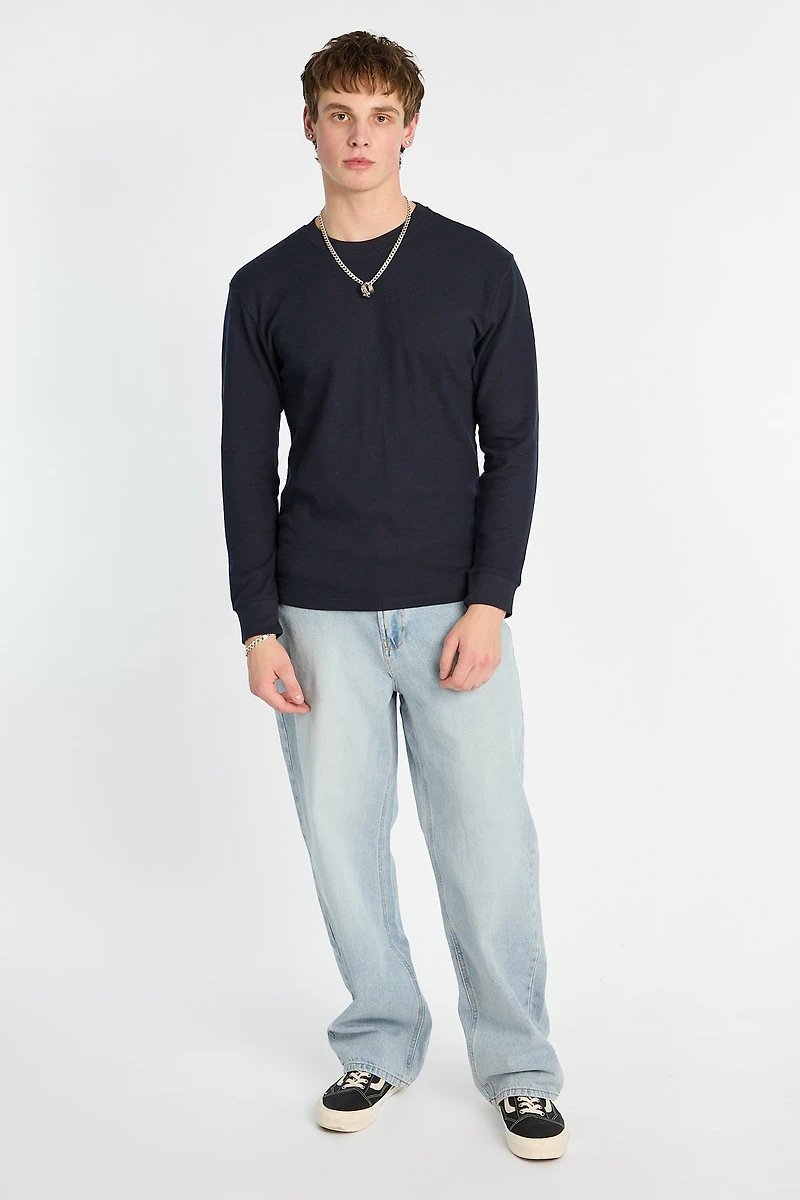 Thermal Waffle Knit Crew Neck Long Sleeve Tee