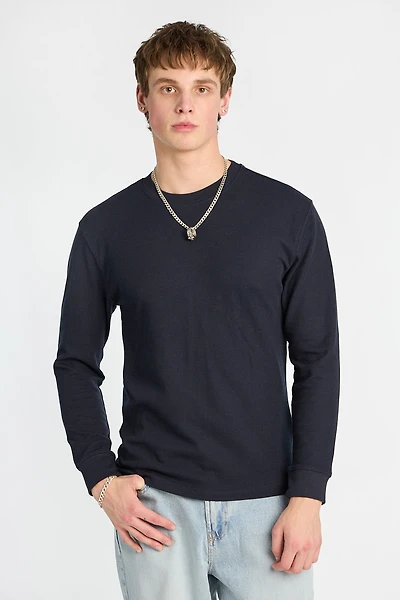 Thermal Waffle Knit Crew Neck Long Sleeve Tee