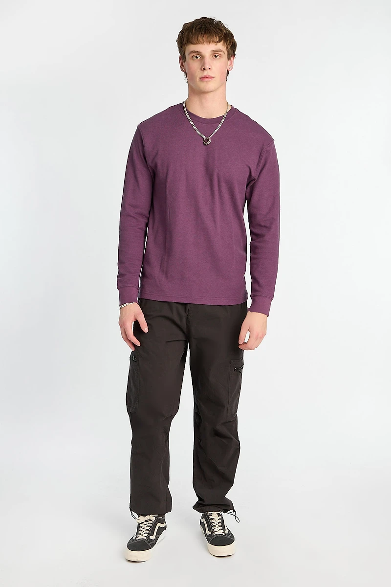 Thermal Waffle Knit Crew Neck Long Sleeve Tee