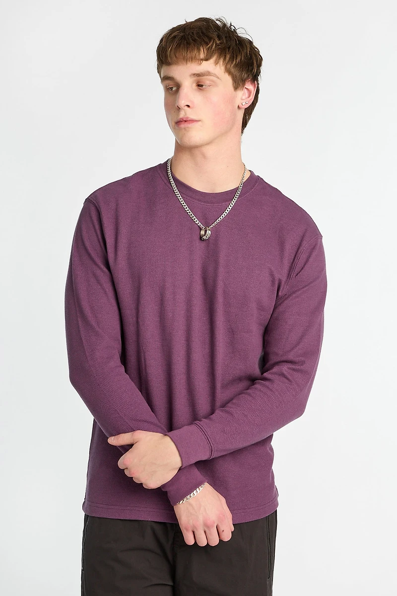 Thermal Waffle Knit Crew Neck Long Sleeve Tee