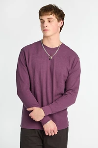 Thermal Waffle Knit Crew Neck Long Sleeve Tee