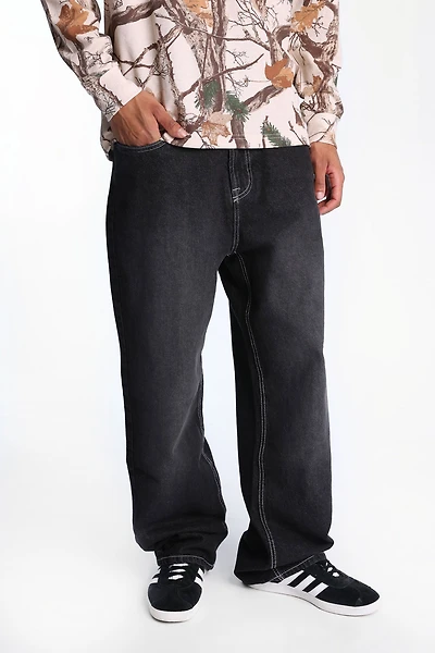 Jean ample brodé tigre et rose