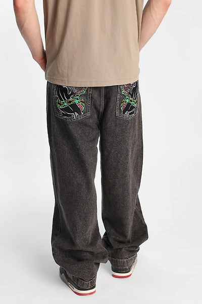Tiger Snake Embroidered Baggy Jeans
