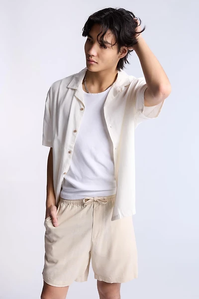 Linen-Blend Button-Up Shirt