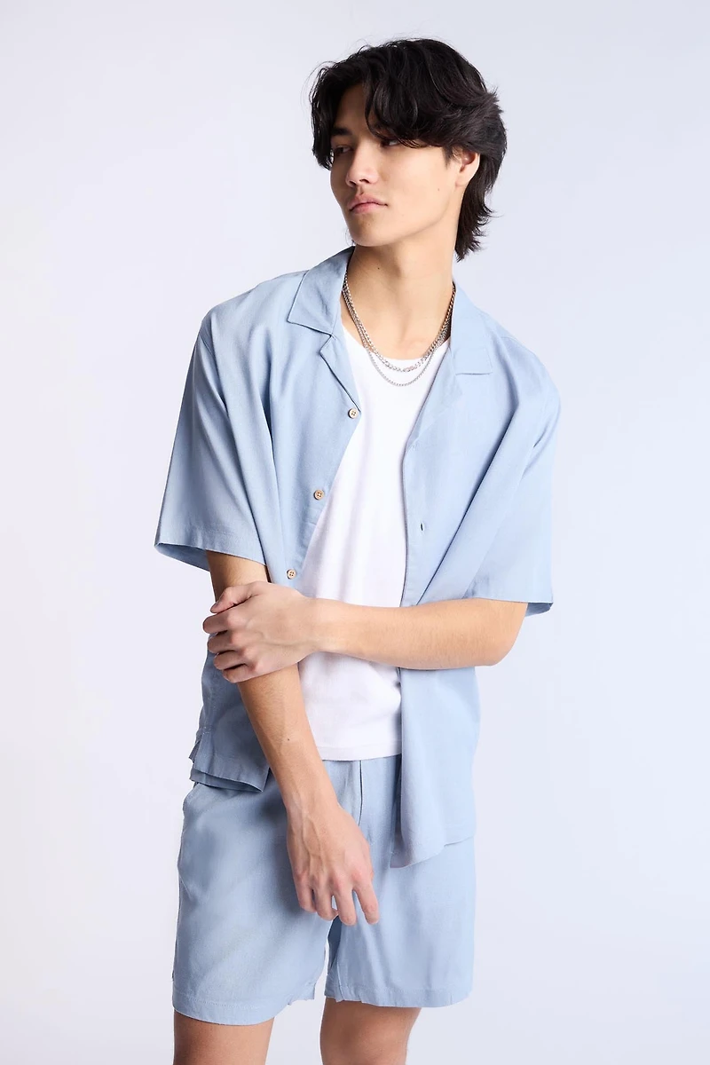 Linen-Blend Button-Up Shirt
