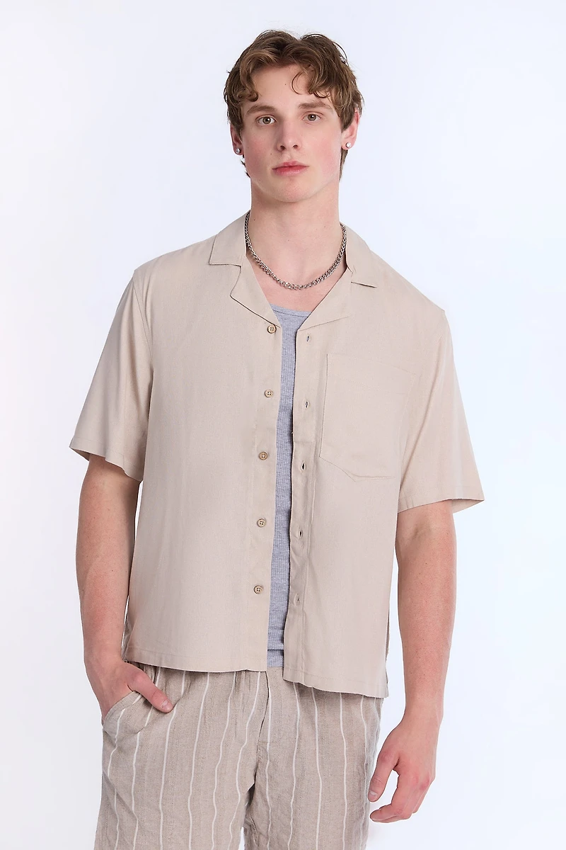 Linen-Blend Boxy Short Sleeve Shirt