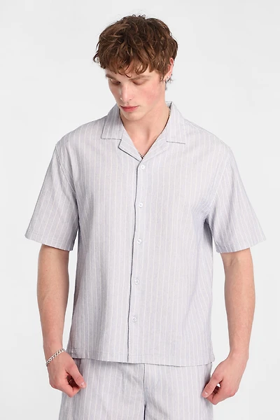 Textured Pinstriped Button-Up Shirt