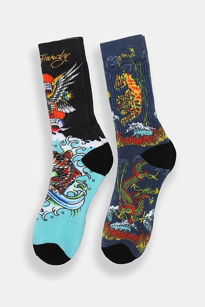Chaussettes imprimées Ed Hardy possions et dragons  paquet de 2