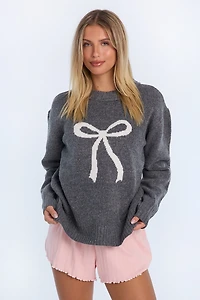 Graphic Flat Knit Crew Neck Sweater