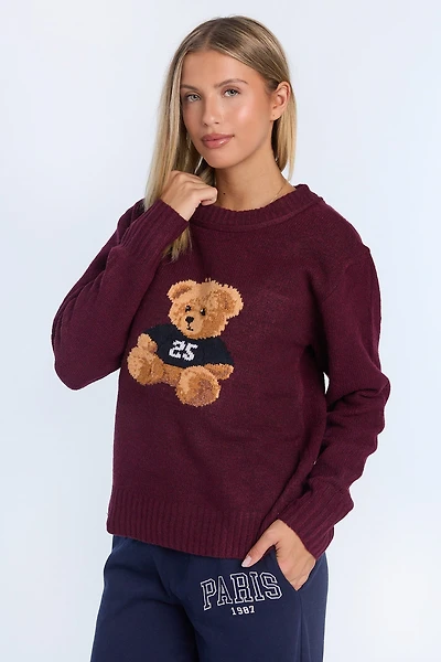Graphic Flat Knit Crew Neck Sweater