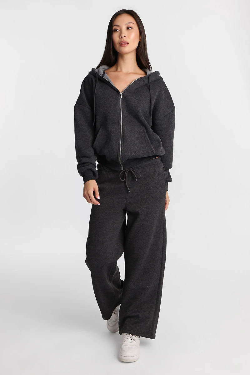 Fleece Wide Leg Drawstring Sweatpants