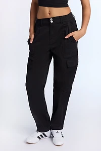 High Rise Twill Cargo Straight Leg Pants