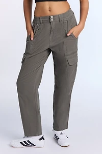 High Rise Twill Cargo Straight Leg Pants