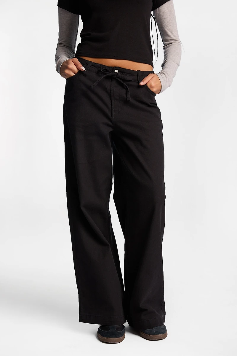 Low Rise Ultra-Wide Leg Twill Pants