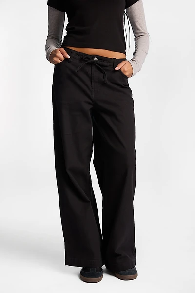 Low Rise Ultra-Wide Leg Twill Pants