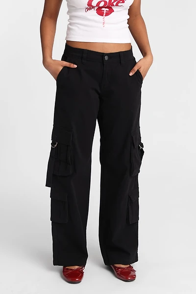 Pantalon cargo ample en sergé à taille basse