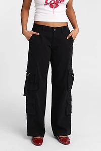 Pantalon cargo ample en sergé à taille basse