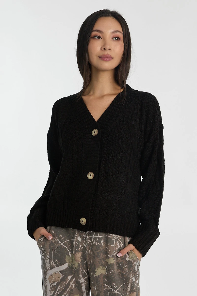 Seed Stitch Cable Knit Cardigan