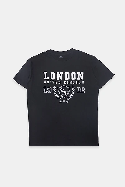 T-shirt coupe garçonne graphique brodé Londre Angleterre 1982