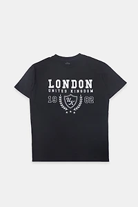T-shirt coupe garçonne graphique brodé Londre Angleterre 1982