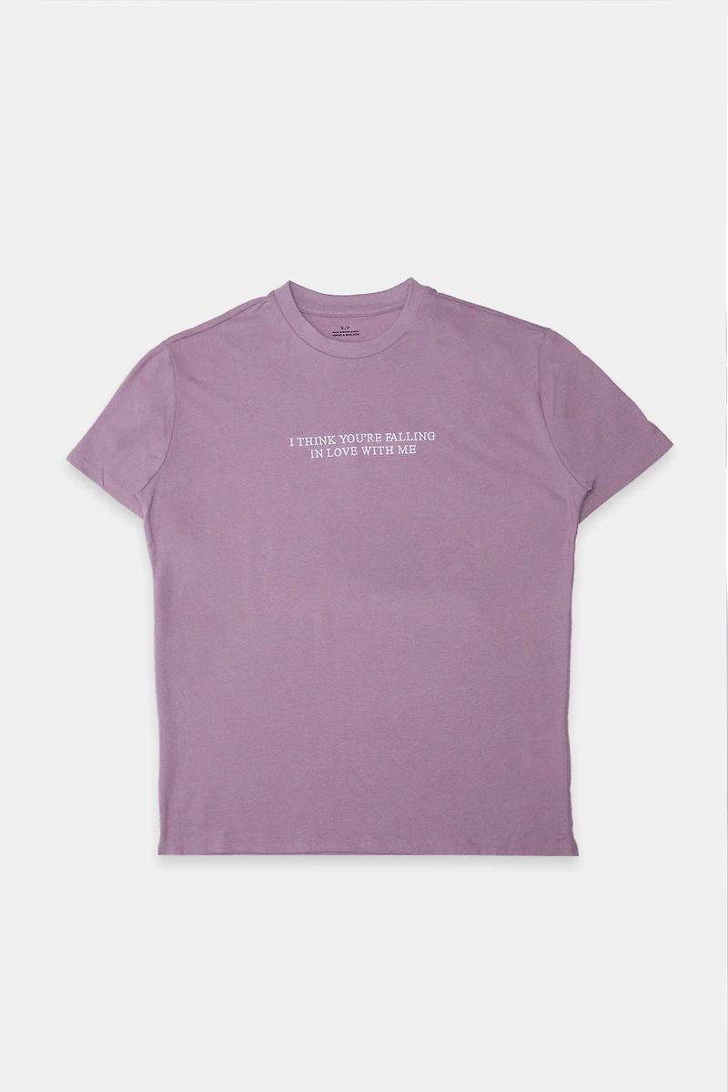 I Think You're Falling Love With Me Embroidered Graphic Boyfriend Tee