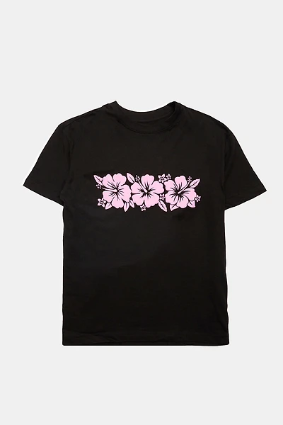 Hibiscus Puff Print Graphic Boyfriend Tee