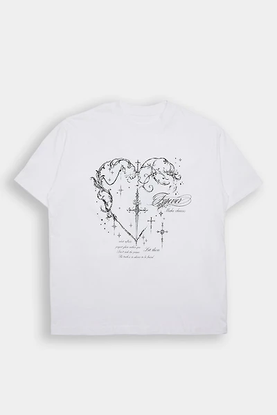 T-shirt coupe garçonne imprimé Croix et curs