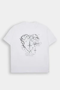 T-shirt coupe garçonne imprimé Croix et curs