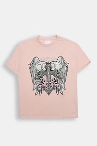 Skull Wings Roses Heart Cross Graphic Boyfriend Tee