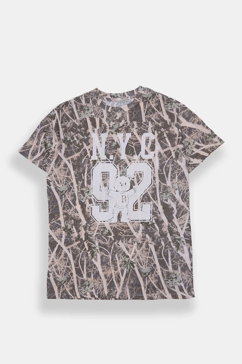 T-shirt coupe garçonne imprime? camouflage New York City '92
