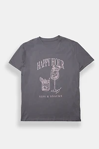 T-shirt coupe garçonne imprimé Happy Hour