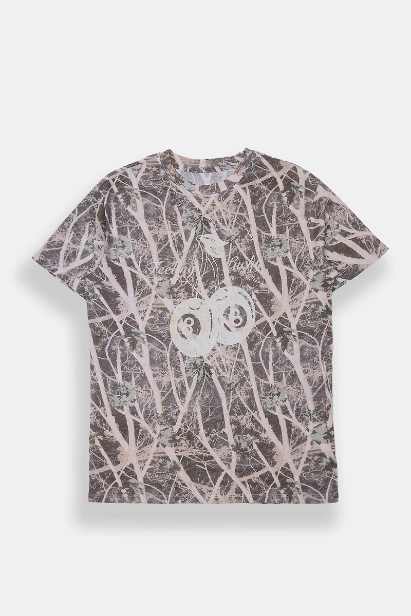 T-shirt coupe garçonne imprimé camouflage cerises