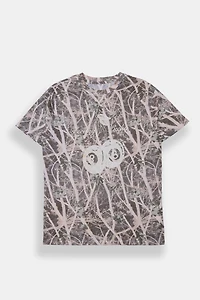T-shirt coupe garçonne imprimé camouflage cerises