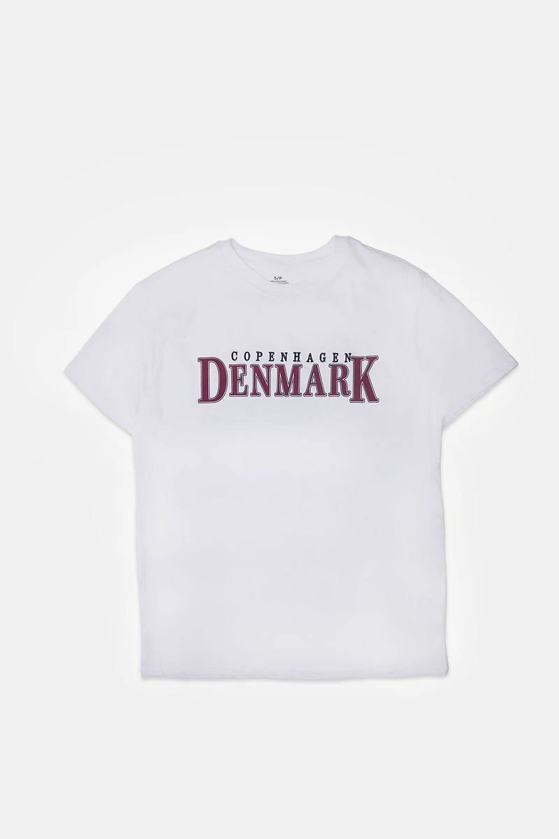 Denmark Embroidered Graphic Boyfriend Tee