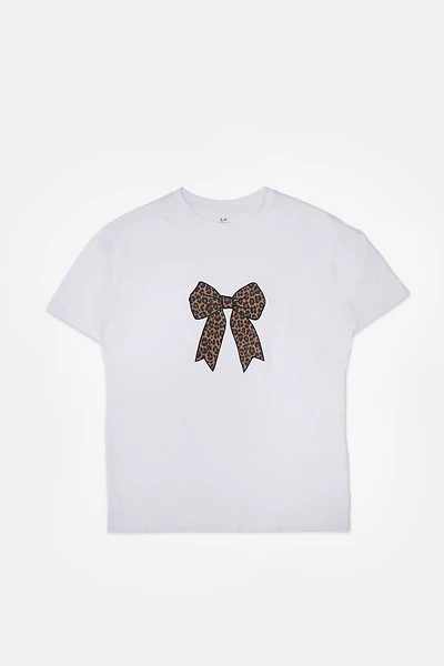 Leopard Bow Embroidered Graphic Boyfriend Tee