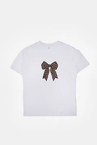 Leopard Bow Embroidered Graphic Boyfriend Tee