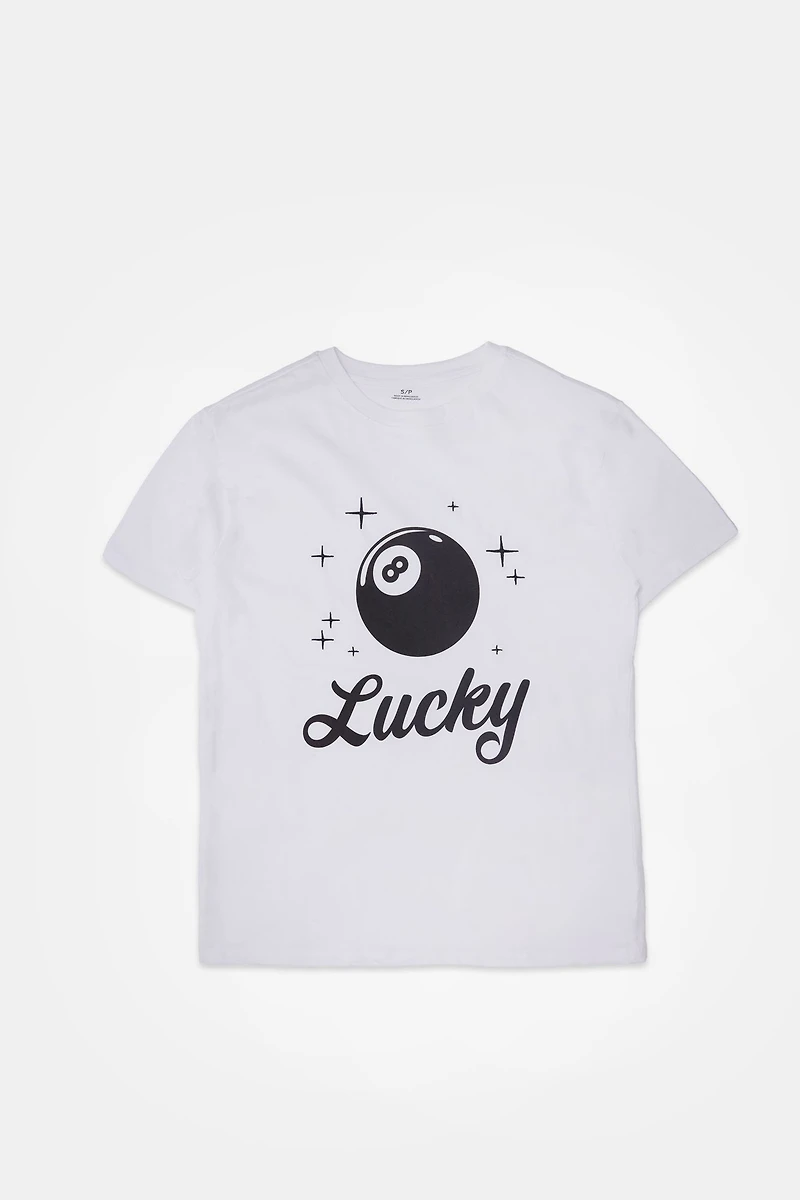 T-shirt coupe garçonne graphique brodé 8 Ball Lucky