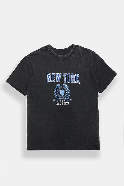 New York City Crest Graphic Acid Wash Boyfriend Tee