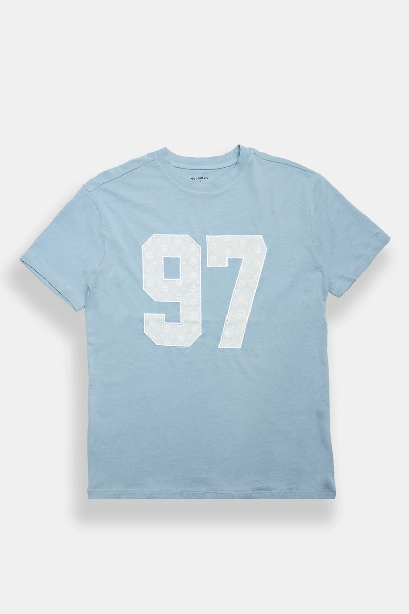 98 Lace Applique Graphic Acid Wash Boyfriend Tee