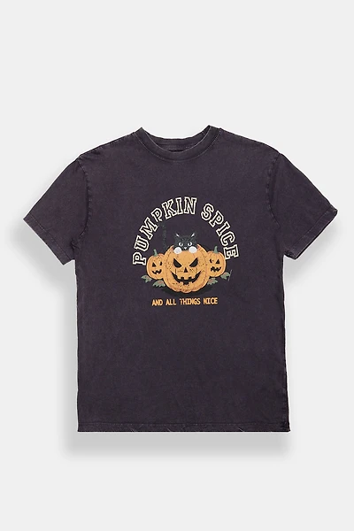 Pumpkin Spice And All Things Nice Graphic Acid Wash Boyfriend Tee