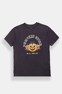 Pumpkin Spice And All Things Nice Graphic Acid Wash Boyfriend Tee